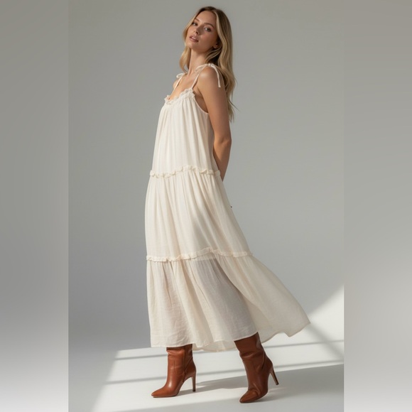 &merci Dresses & Skirts - &Merci Kathleen  Boho Tired Shoulder Ties Elegant Cream Maxi Dress